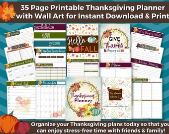 Thanksgiving Planner Printable INSTANT DOWNLOAD | Thanksgiving Wall Art, Holiday Planner, Thanksgiving Binder, Printable Holiday Planner