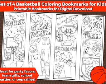 4 Marcadores de Baloncesto para Colorear e Imprimir para Niños - DESCARGA INSTANTÁNEA / ¡Colorea tus propios marcapáginas de baloncesto! Regalos deportivos, regalos de equipo