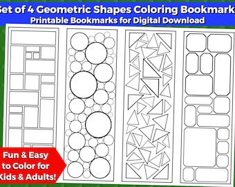 4 Geometric Shapes Printable Coloring Bookmarks for Kids-INSTANT DOWNLOAD | Color your own bookmarks with 4 different easy shapes bookmarks!