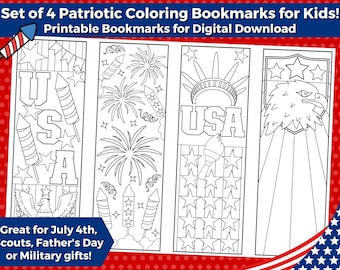 4th of July Printable Coloring Bookmarks for Kids-INSTANT DOWNLOAD|Color your own 4th of July bookmarks, Patriotic printables, USA printable