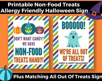 Printable Teal Pumpkin Allergy Friendly Halloween Sign & Matching Out of Candy Sign-INSTANT DOWNLOAD, Allergy Safe Halloween, Non-Food Treat