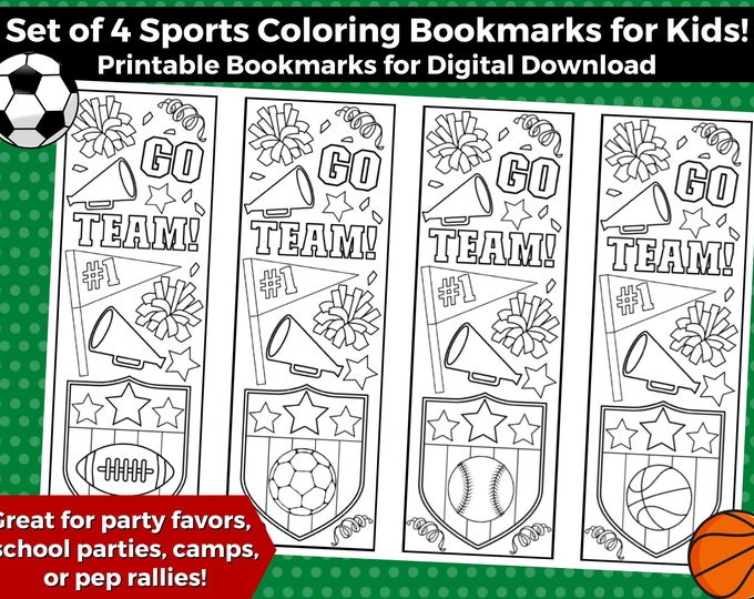 Printable Color Your Own Sports Bookmarks. Instant Digital Download. 4 ...