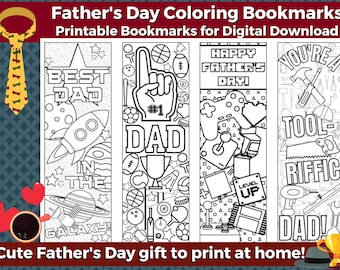 Father's Day Printable Coloring Bookmarks- INSTANT DOWNLOAD | Printable Father's Day Gift from Kids, Printable Father's Day Craft, Gamer Dad