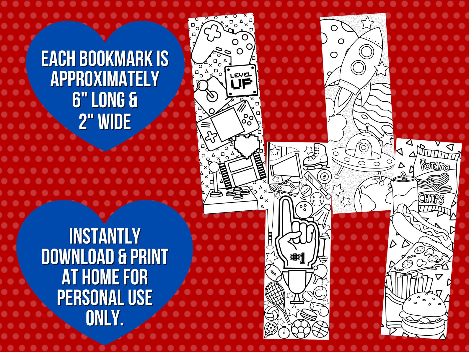 4 Printable Coloring Bookmarks For Kids INSTANT DOWNLOAD Etsy