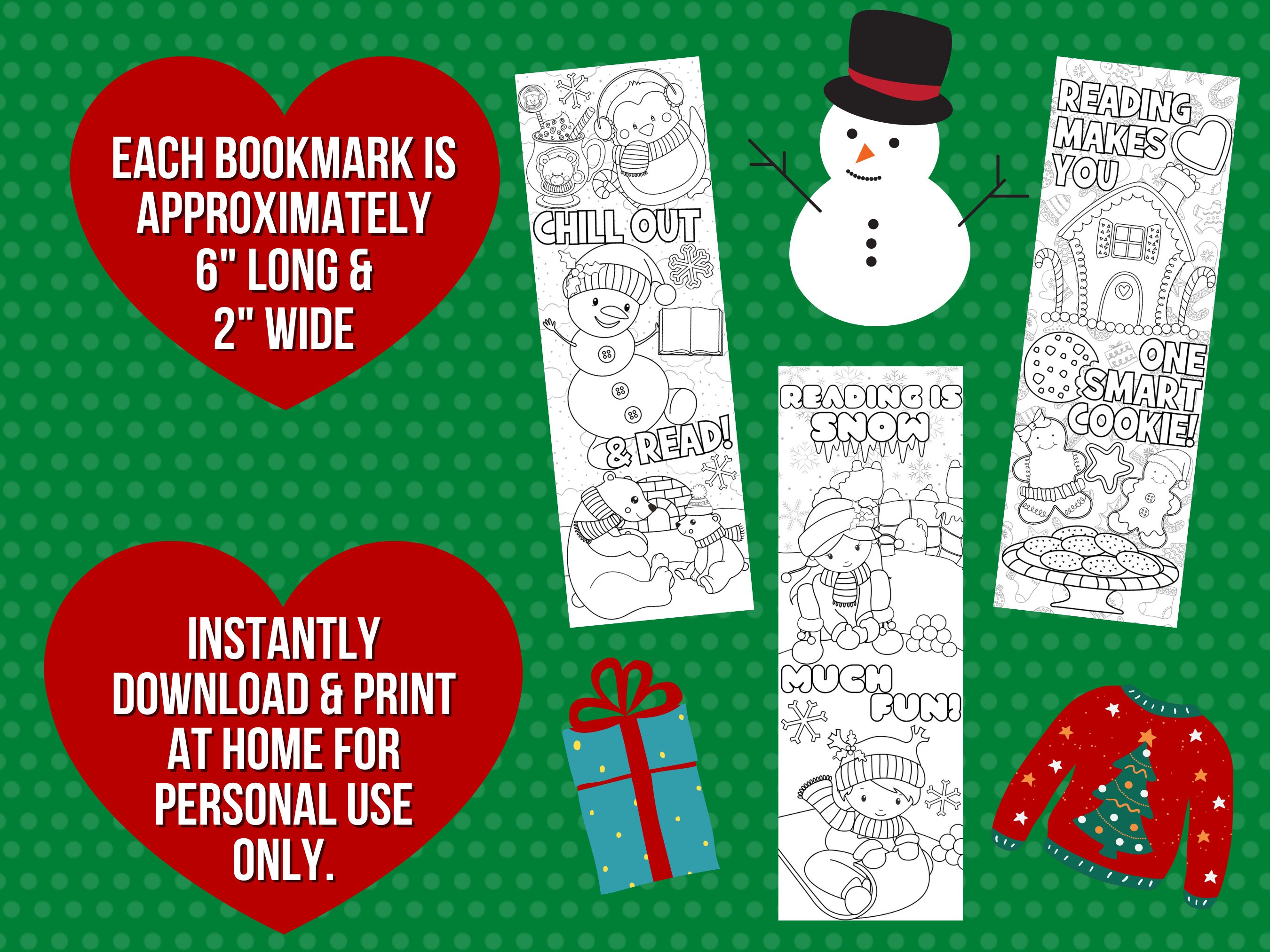 8 Printable Christmas Coloring Bookmarks for Kids- INSTANT DOWNLOAD ...