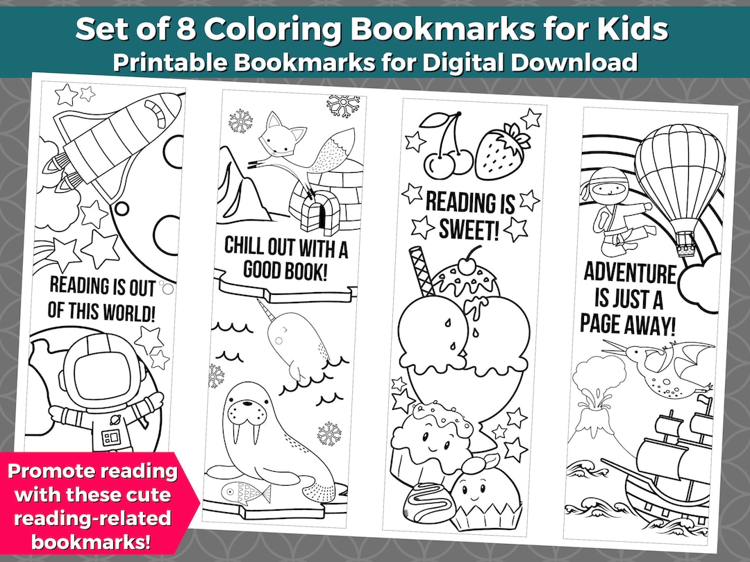 8 Printable Coloring Bookmarks for Kids- INSTANT DOWNLOAD | Color Your ...