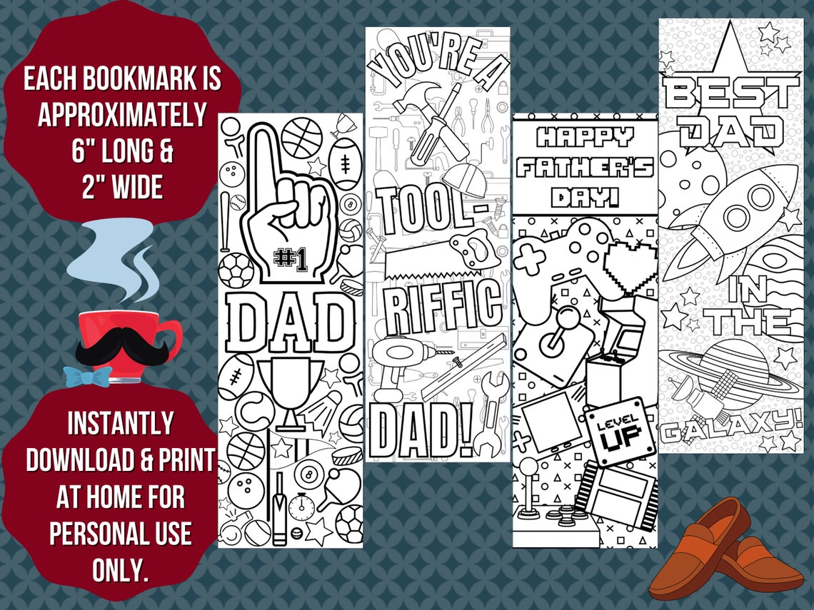 fathers day printable coloring bookmarks instant etsy
