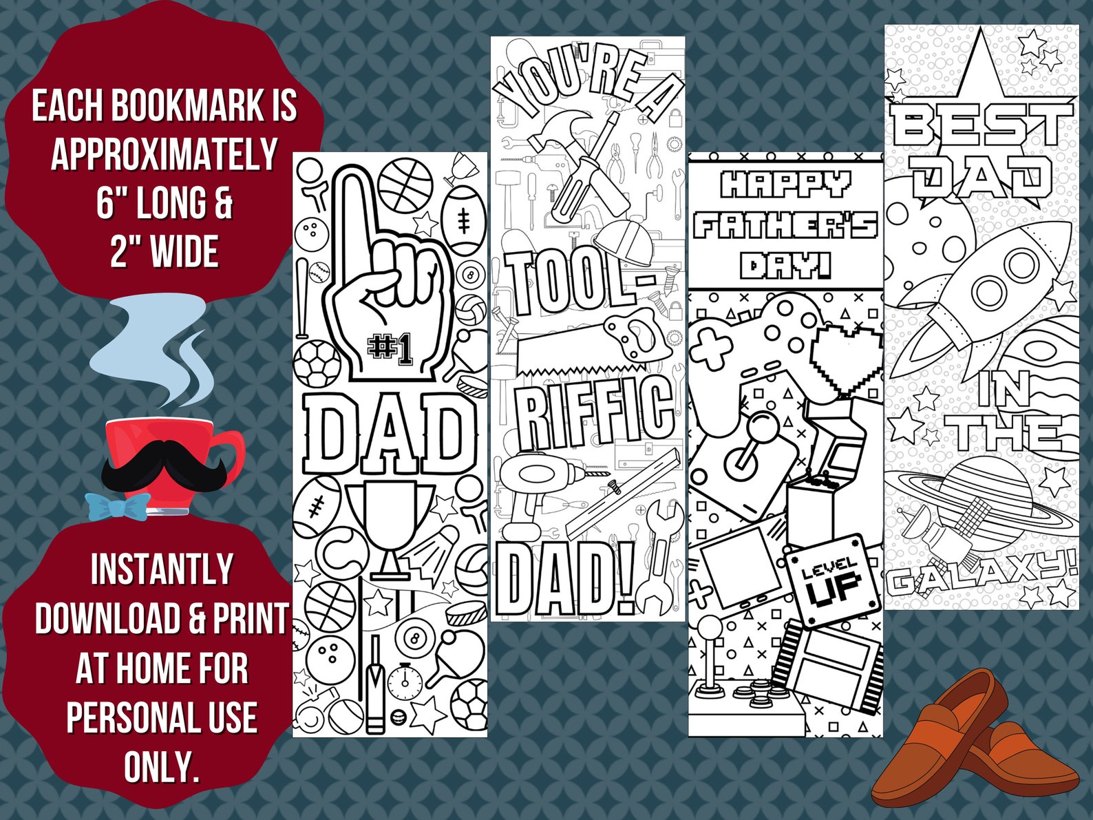 fathers day printable coloring bookmarks instant etsy