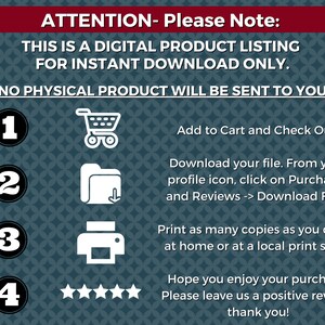 Pode incluir: Um gr&aacute;fico azul e branco com instru&ccedil;&otilde;es sobre como baixar um produto digital. O gr&aacute;fico inclui um carrinho de compras, uma pasta com uma seta de download, uma impressora e cinco estrelas.