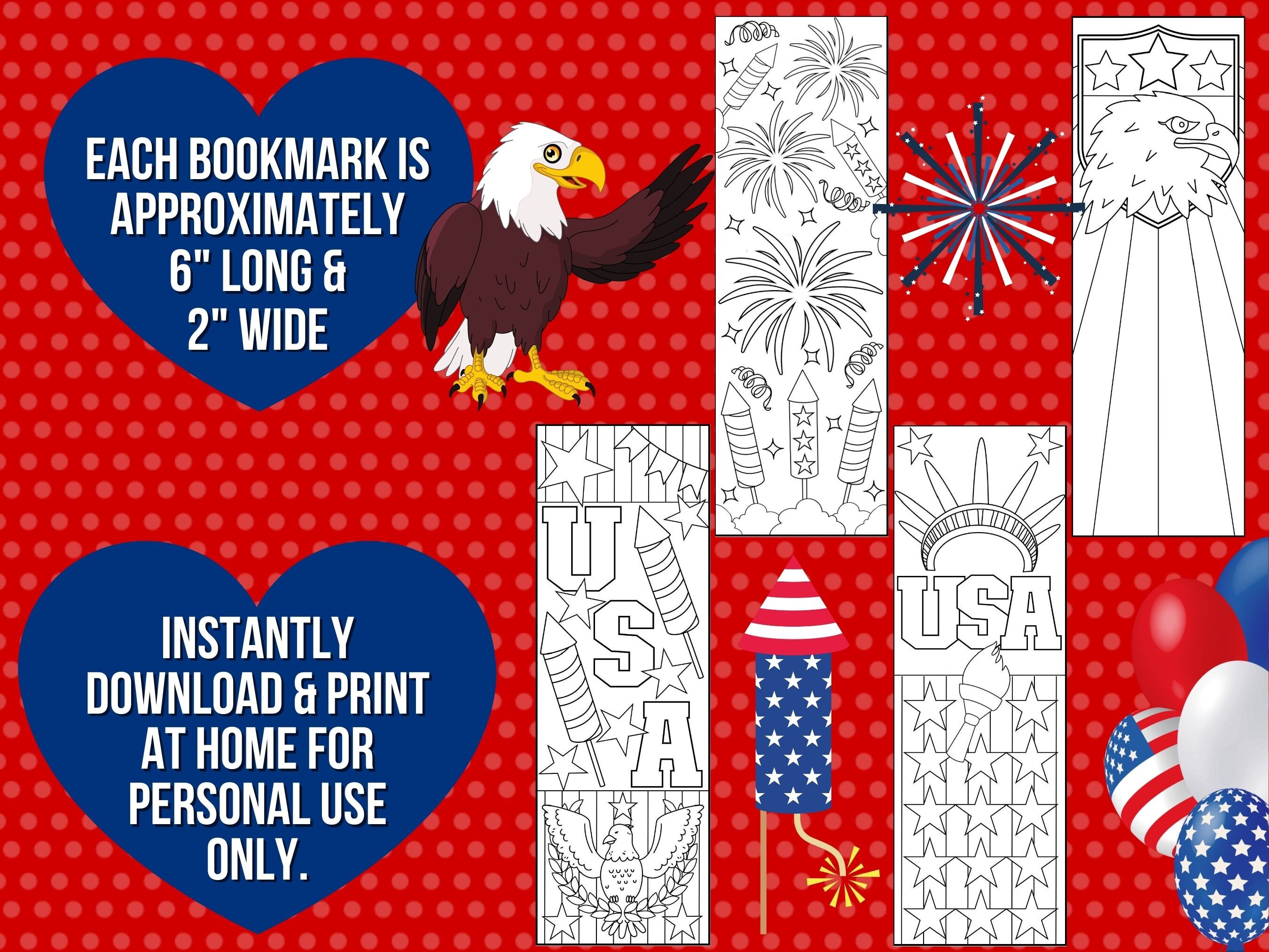 4th of July Printable Coloring Bookmarks for Kids-instant Downloadcolor ...