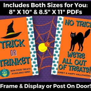 Printable Trick or Trinket Allergy Safe Halloween Sign & Matching Out of Treats INSTANT DOWNLOAD, Allergy Free Halloween, Non-Food Treats image 2