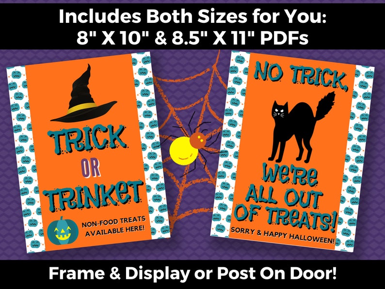 Printable Trick or Trinket Allergy Safe Halloween Sign & Matching Out of Treats INSTANT DOWNLOAD, Allergy Free Halloween, Non-Food Treats image 2