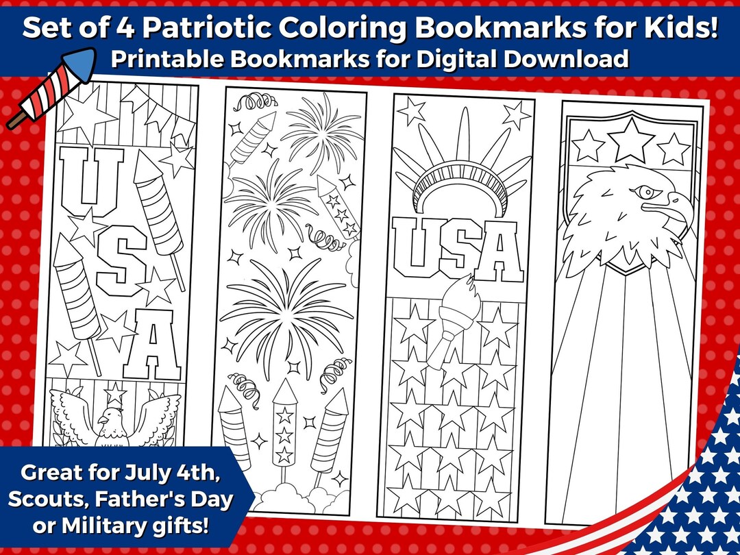 4th of July Printable Coloring Bookmarks for Kids-instant Download ...