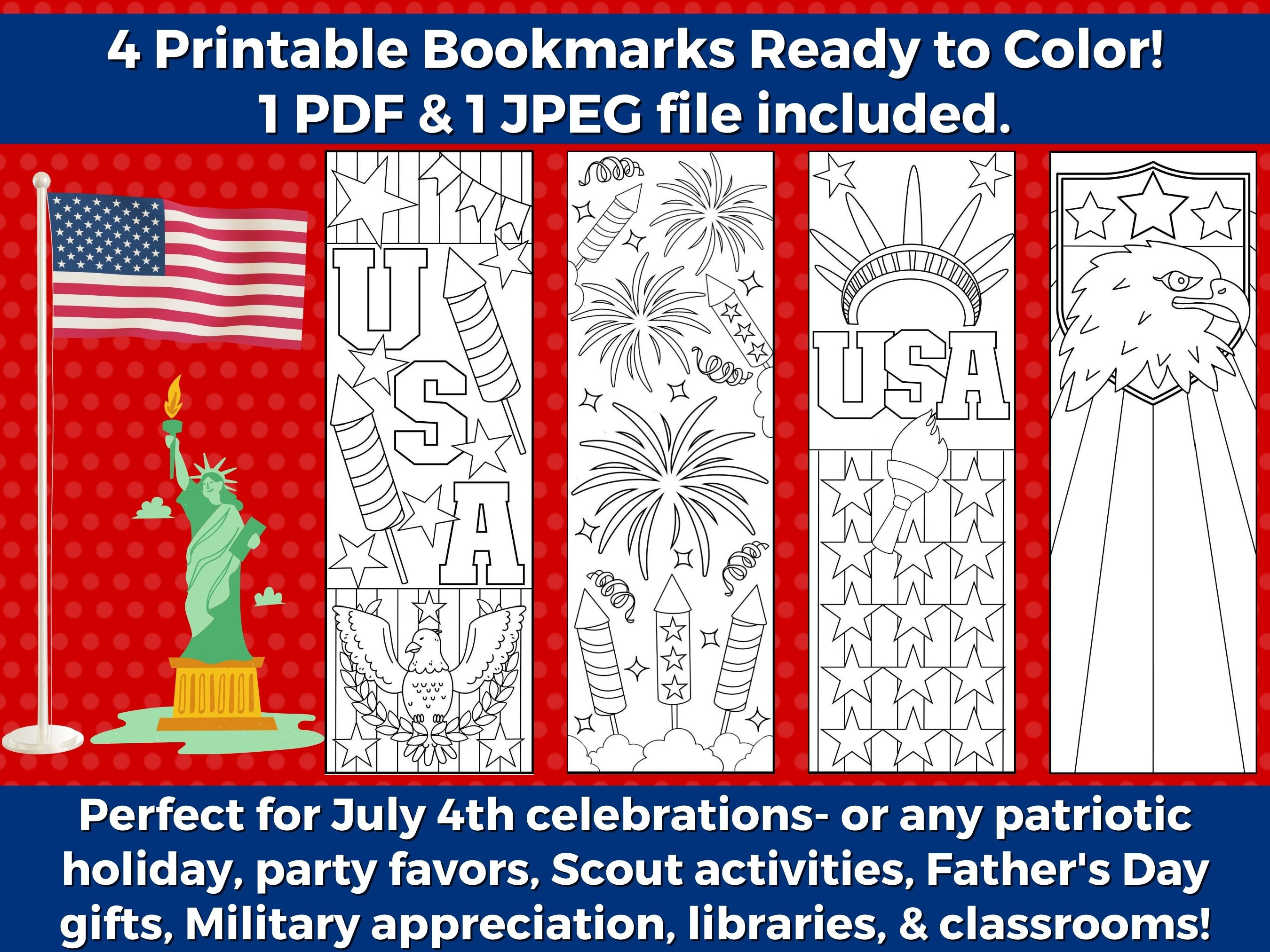 4th of July Printable Coloring Bookmarks for Kids-instant Downloadcolor ...