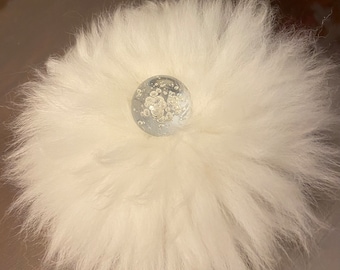 Luxurious HandMade..Vintage Style..100% Natural Merino SheepSkin Powder Puff with a Crystal Globe Handle… 6-7 inch in size. By BodyBloomer