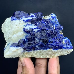 May include: A raw, natural lapis lazuli specimen. The stone features deep blue, crystalline structures contrasted against a white and beige matrix. Small flecks of gold pyrite are visible throughout the stone.