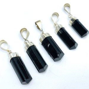 5 Pieces Beautiful  Natural  Black Tourmaline Pendants Sterling With 925 Silver