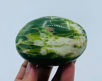 285 Gram Rare Green Polished Tremolite Healing Crystal Palms Stone -Gemstone Gift For Her