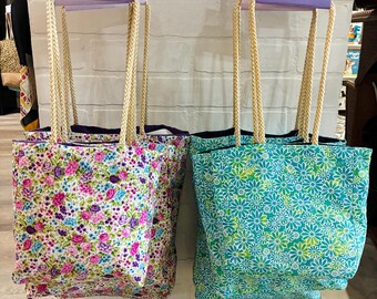 Floral Cotton Tote Bag | Handmade Summer Shoulder Bag for Women
