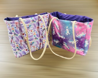 Handmade Unicorn Tote Bag | Rainbow Fabric Kids Purse