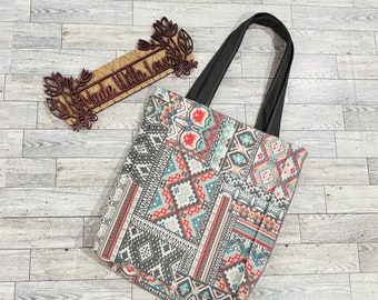 Handmade Cotton Fabric Tote Bag | Geometric Pattern Shoulder Purse