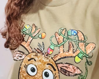Reindeer T-Shirt Design and Christmas Lights for Festive Wear / Christmas T-Shirt / unisex T-Shirt