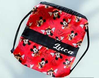 Mochila infantil personalizada de algodón con cordón de Mickey Mouse