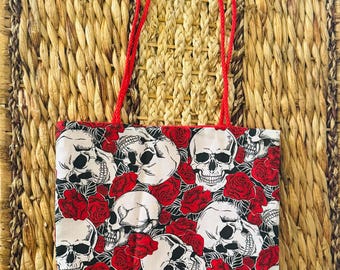 Skull and rose tote bag | skull bag | Halloween tote bag | kids and adult matching tote bags