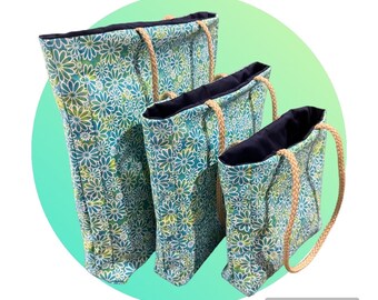 Green Floral Cotton Tote Bag | Handmade Matching Purse