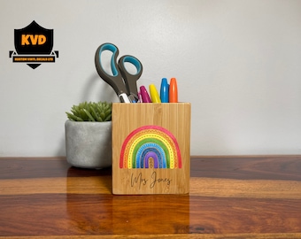 Personalised Rainbow Teacher Pencil Pot, Personalised Teacher Gift, Personalised TA Gift, Teacher Pen Holder, Pencil Gift, Teacher Gift