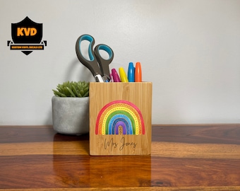 Gepersonaliseerde Rainbow Teacher Pencil Pot, Gepersonaliseerde Teacher Gift, Gepersonaliseerde TA Gift, Teacher Pen Holder, Pencil Gift, Teacher Gift