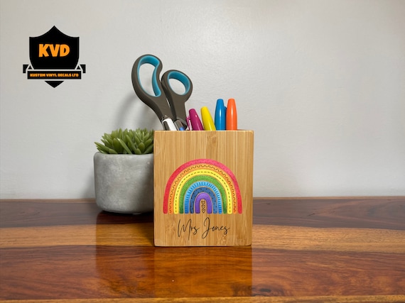 Personalised Rainbow Teacher Pencil Pot, Personalised Teacher Gift, Personalised TA Gift, Teacher Pen Holder, Pencil Gift, Teacher Gift