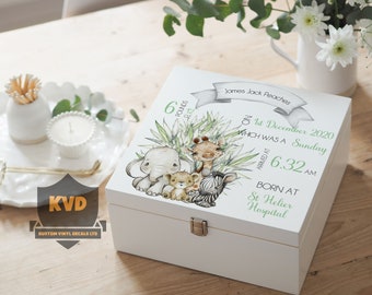 Personalized Baby Keepsake Box: Jungle Animals, Newborn Gift