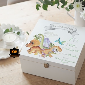 Caja de recuerdo de lujo para bebé, caja de recuerdo de madera personalizada para bebé, caja de recuerdo para bebé, caja de recuerdo de dinosaurio, caja de recuerdo para bebé niño
