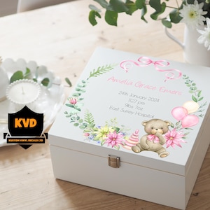 Caja de recuerdo de lujo con forma de osito de peluche para bebé, caja de recuerdo de madera personalizada para bebé, caja de recuerdo para bebé recién nacido, regalo personalizado para bebé, regalo para niña recién nacida