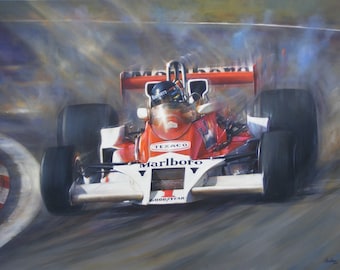 DEFENDING CHAMPION - James Hunt 1977 Tribute - Original F1 Motorsports Painting by Paul Dove