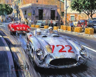 722 TO BRESCIA - Signed by Stirling Moss, Mercedes 1955, Mille Miglia - Limited Edition Motorsport Art Print by Nicholas Watts