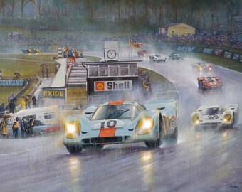 ON A CHARGE – Porsche 917k – 1970 World Sportscar Championship Art Print by Paul Dove