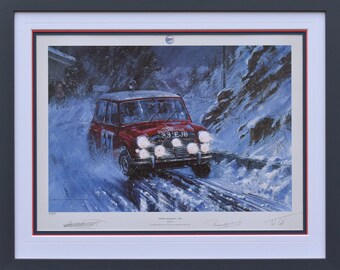 Paddy Hopkirk Signed Monte Carlo Rally Mini Cooper Print – Framed Motorsport Art