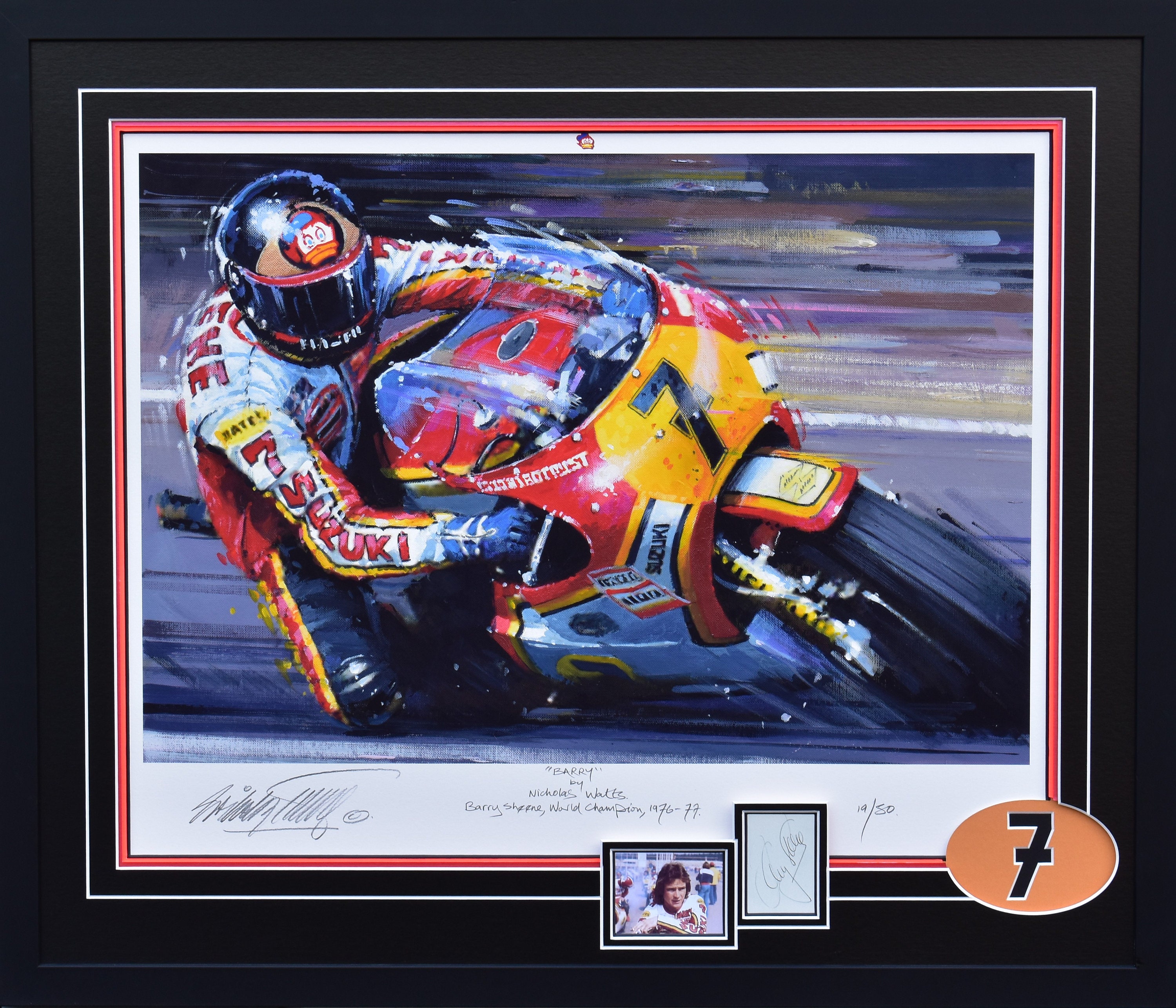 Barry Sheene Signed Art Print – Suzuki RG500 Motorcycle, Nicholas