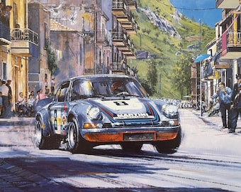 1973 Porsche 911 Carrera Art Print – Targa Florio, Signed Lithograph