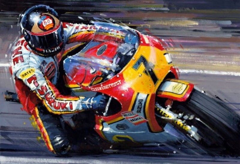 アート・デザイン・音楽 AMERICAN RACER Barry Sheene Signed Art Print – Suzuki RG500 Motorcycle, Nicholas