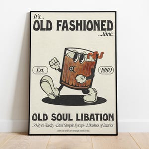 Es ist die altmodische Zeit Poster | Museumsqualitätsdruck | Retro Cocktail Wandkunst | Niedliche Illustration | Bar Dekor | Küche Dekor | Geschenk