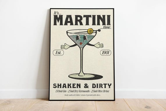Vintage Martini Time Poster: Retro Cocktail Bar Art Print