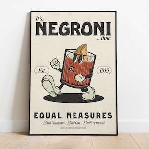 Es ist Negroni Time Poster | Museumsqualitätsdruck | Retro Cocktail Wandkunst | Niedliche Illustration | Bar Dekor | Küche Dekor | Geschenk