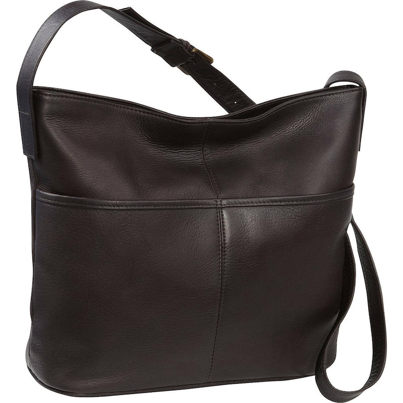 Le Donne Leather Two Slip Pocket Shoulder Bag Handbag Purse Crossbody Full Grain Colombian Leather Bag for Women Cafe