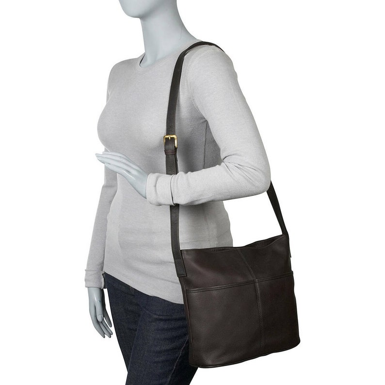 Le Donne Leather Two Slip Pocket Shoulder Bag Handbag Purse Crossbody Full Grain Colombian Leather Bag for Women image 4