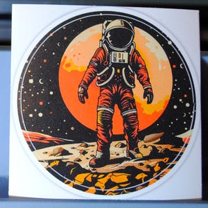 Pegatina de exploración de Marte - Astronauta retrofuturo en la última frontera