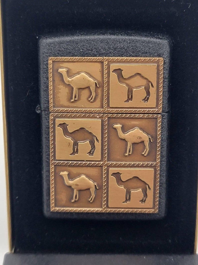 1994 Zippo Camel Herd Black Crackle Brass Raised Emblem Sealed image 1