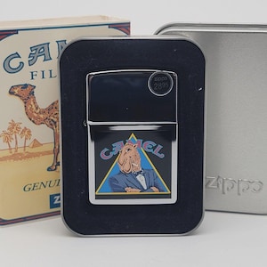 Vintage 1997 Zippo Joe Camel Chrome Triangle Cigarette Lighter Original Tin